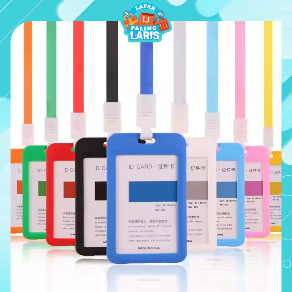 

LPL - Name Tag Id Card Transparant Gantungan Kartu Nama Plastik Vertical Lanyard Potrait Motif Polos Warna Warni Tanda Pengenal Bening Horizontal
