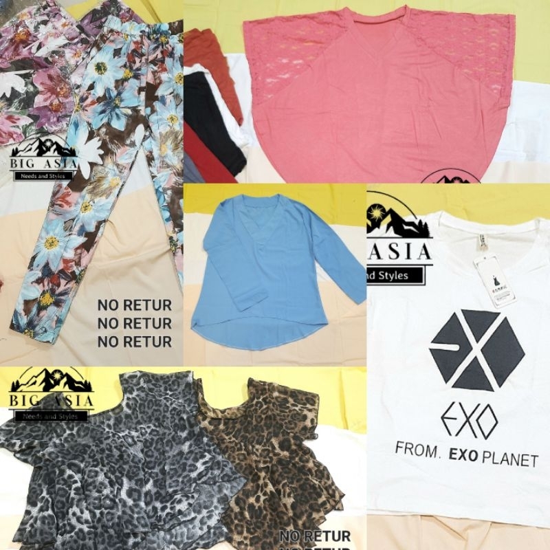 Baju perempuan blouse wanita motif leopard loreng baby doll polos lengan panjang exo sale import cel