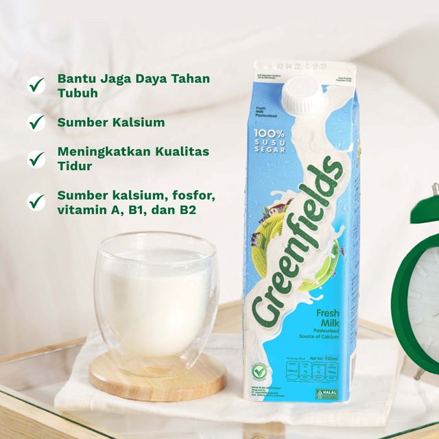 

Susu Greenfields Full Cream Plain 950ml - Fresh Milk Pasteurisasi Tanpa Gula