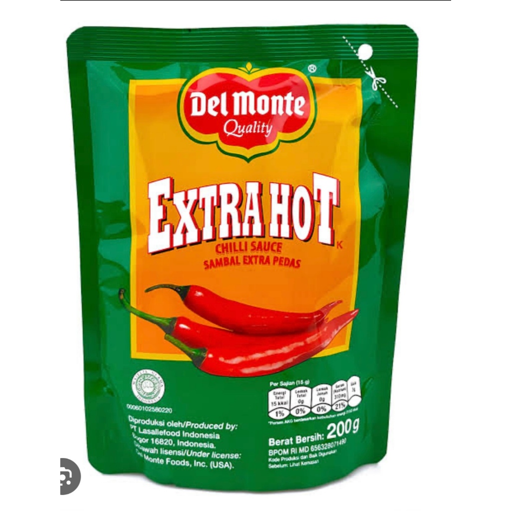 

Delmonte Saus Sambal Extra Hot 200 gr x 24 pcs 1 Dus/ Karton Del Monte Chilli Sauce Sambal Pedas
