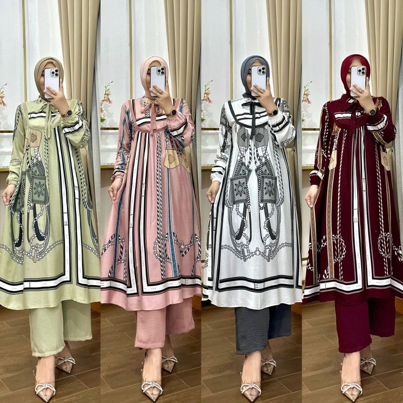 VALENCIA LONG SET TALI BEST SELLER SETELAN LONG TUNIK WANITA TERLARIS SET MIDI KULOT MOTIF WAYANG VI
