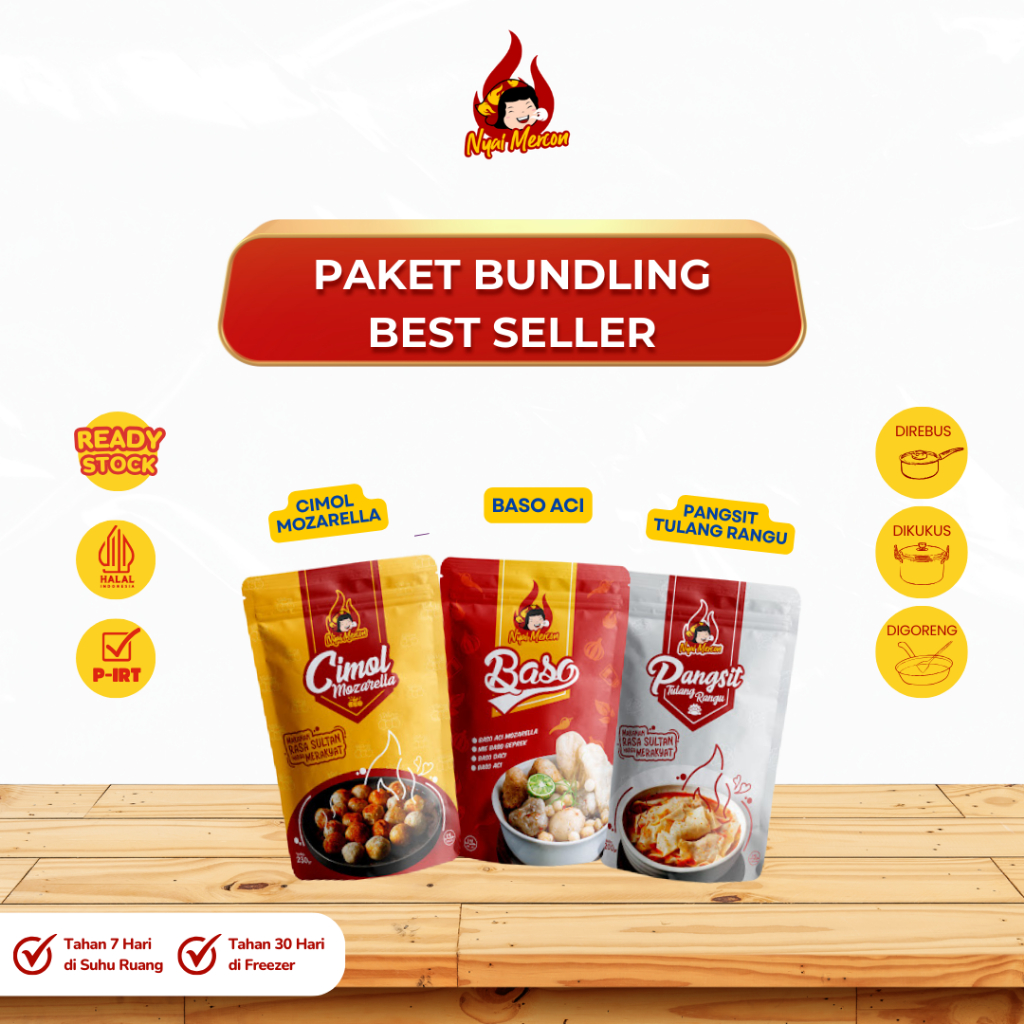 

BUNDLING NYAI MERCON (PANGSIT TULANG RANGU, CIMOL MOZARELLA, BASO ACI)