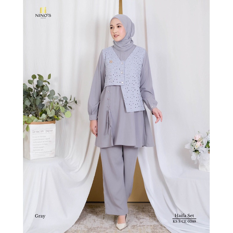 HAIFA SET BY NINOS / KODE KS S CE 0349 BY NINOS / SETELAN CELANA / BAJU SYARI BRANDED