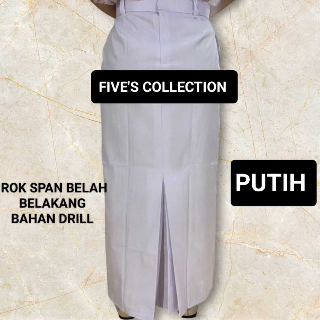 FIVES COLLECTION ROk Sekokah Span Belah Belakang ROk Kerja Putih Hitam Abu Cokelat Biru Rok Sekolah 
