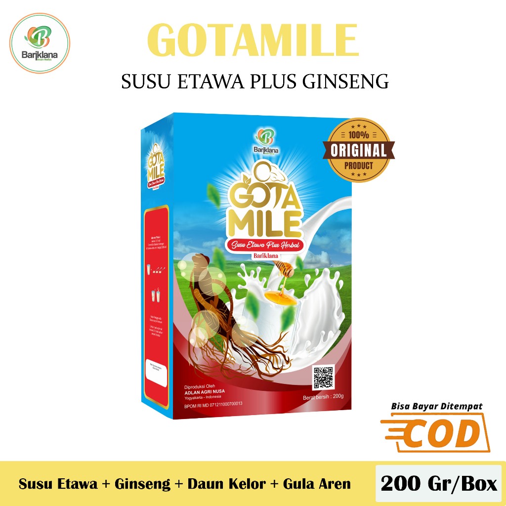 

Gotamile Bariklana Susu Etawa Plus Ginseng Original 200Gr Untuk Stamina dan Vitalitas Pria Sejati