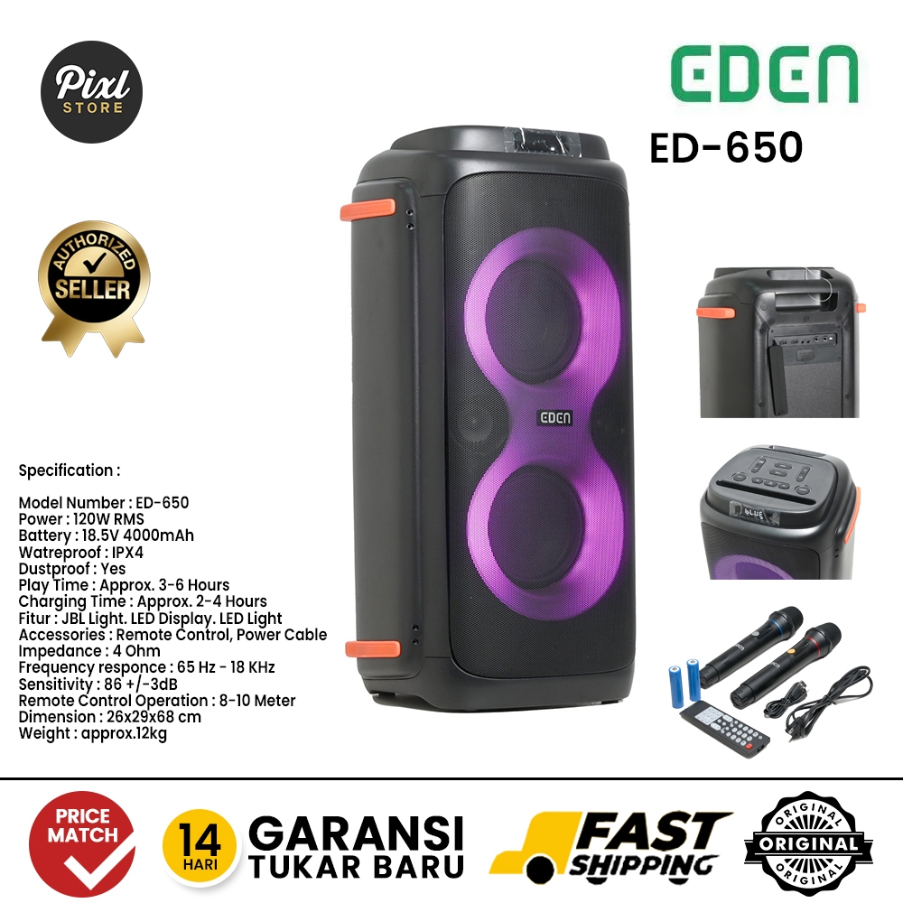 Eden ED-650 Bluetooth Portable Party Speaker Dual 6.5"