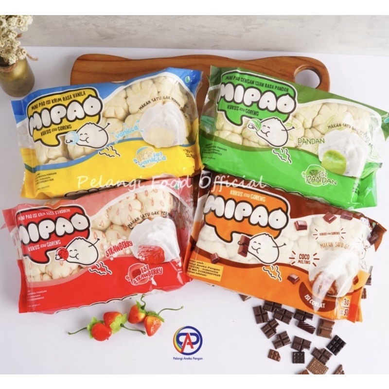

MIPAO Bakpai Mini Coklat/Vanila/Strawberry/Pandan isi 30 Pcs 510 Gram