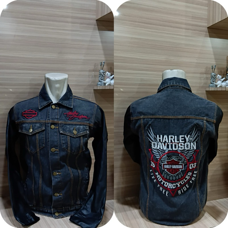 Jacket Jeans Kombinasi Kulit Harley Davidson
