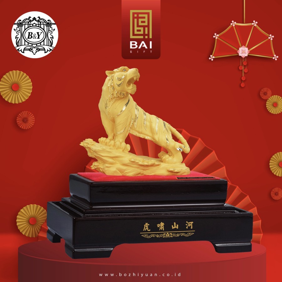 BAI GIFT Patung Shio Macan Lapis Emas 24K Pajangan Shio Macan Premium Hadiah Imlek 2022