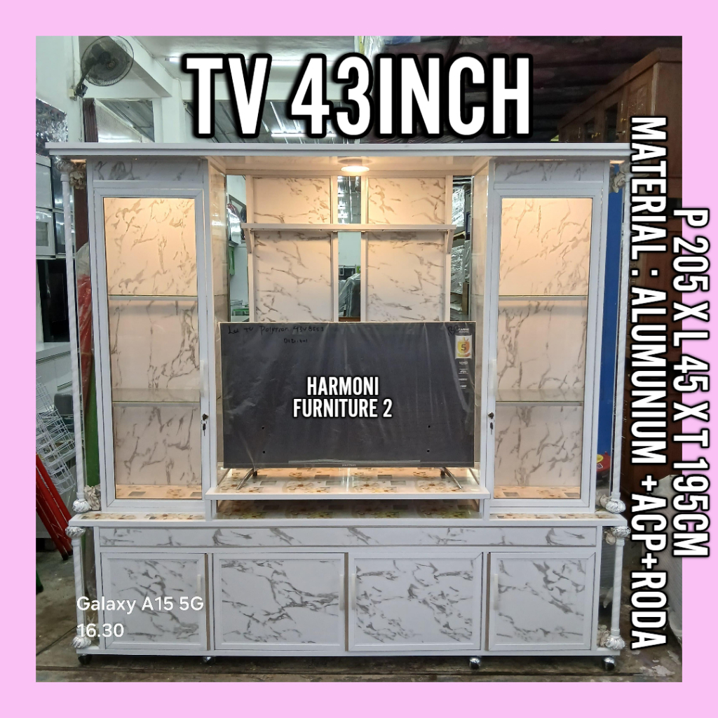 BUFET TV 43 INCH ALUMUNIUM ACP RODA BUFET TV ALUMUNIUM ACP RODA 43 INCH FREE ONGKIR SERANG KOTA DAN 