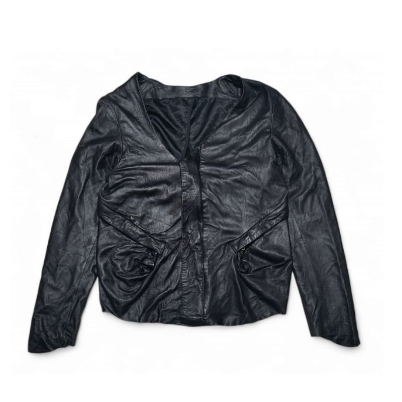 Jaket kulit unisex avant garde model design unik half zip kulit asli size fits M-L