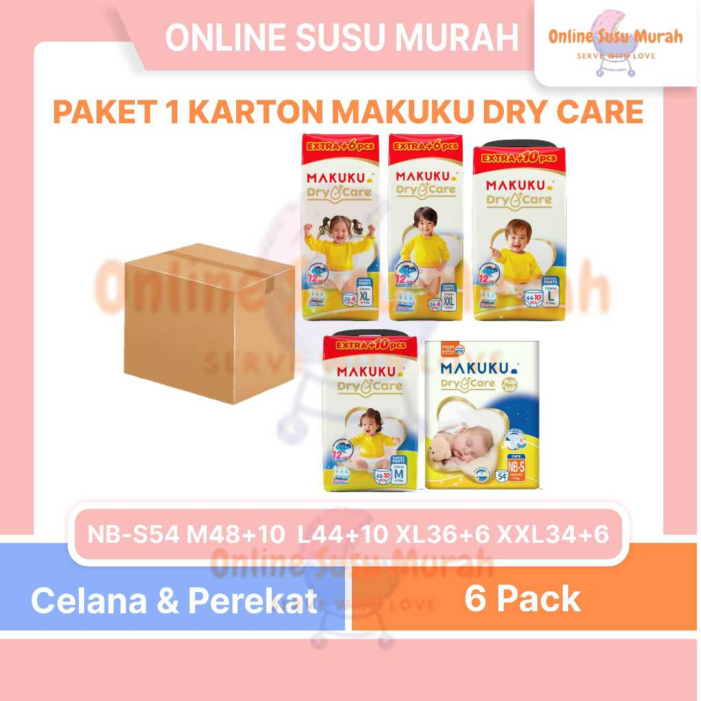 MAKUKU DRY CARE PAKET 1 KARTON 6 BALL TAPE NB-S 54 PANTS M 48 +10 L 44 +10 XL 36 +6 XXL 34 +6 PPKS