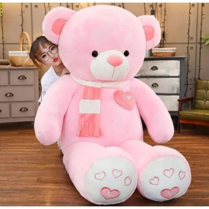 Boneka Jumbo Taddy Bear Syal Telapak Ukuran 1,2 Meter Boneka Besar Lucu Beruang Big Hitam Putih Pand