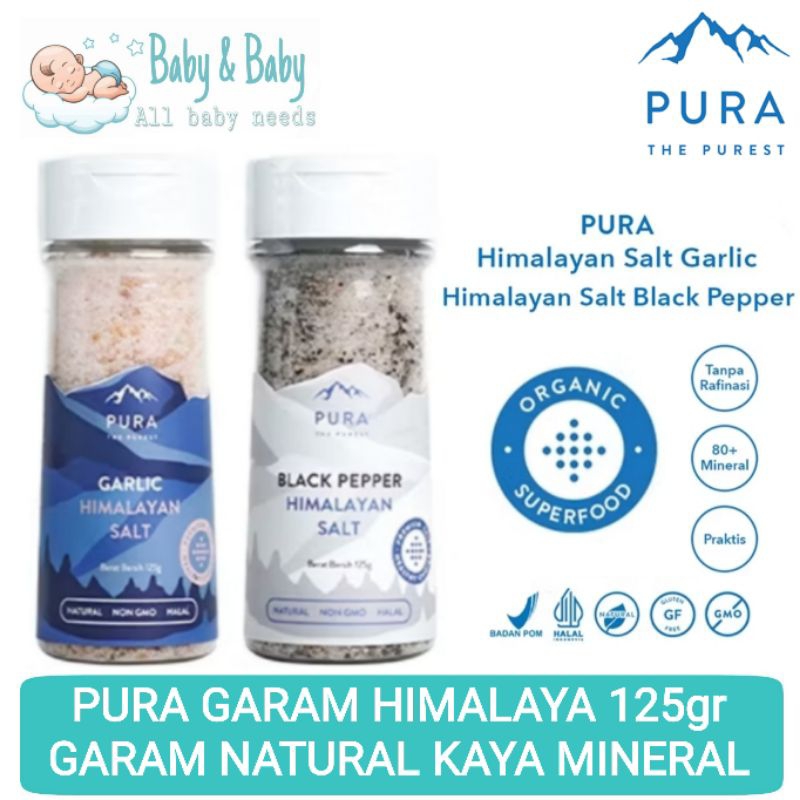 

PURA Garlic Himalayan Salt Black Pepper Himalayan Salt Garam Himalaya 125gr - Garam Organik Garam Natural Tanpa Rafinasi Rendah Natrium Kaya Mineral