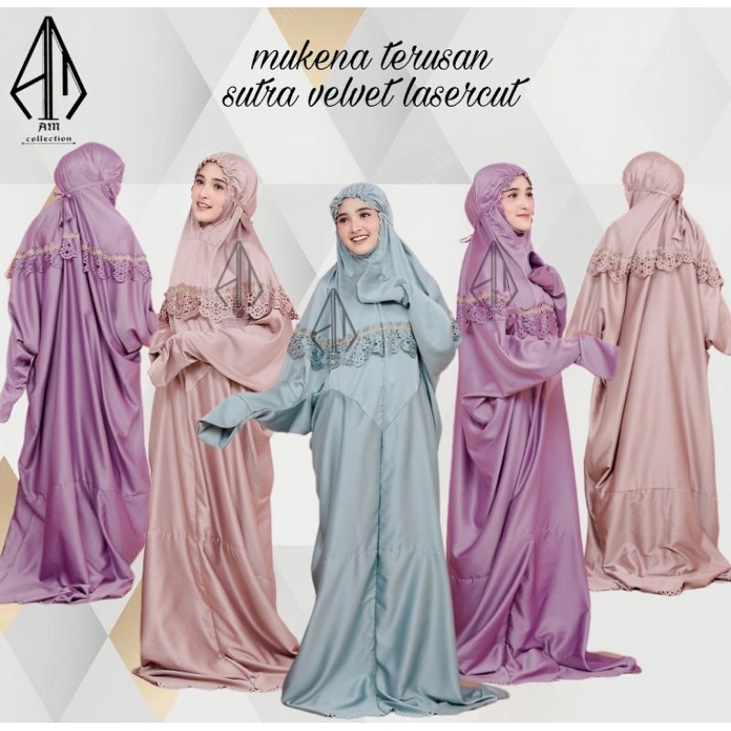 Mukena terusan dewasa sutra velvet lasercut mukena dewasa kekinian