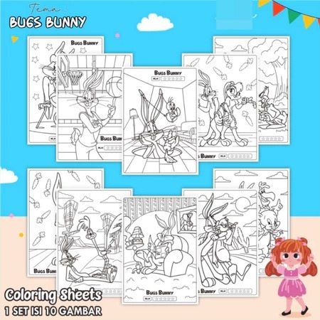 

KERTAS GAMBAR ANAK MEWARNAI KARAKTER BUGS BUNNY UKURAN A4 - COLORING SHEETS 1 SET ISI 10 GAMBAR