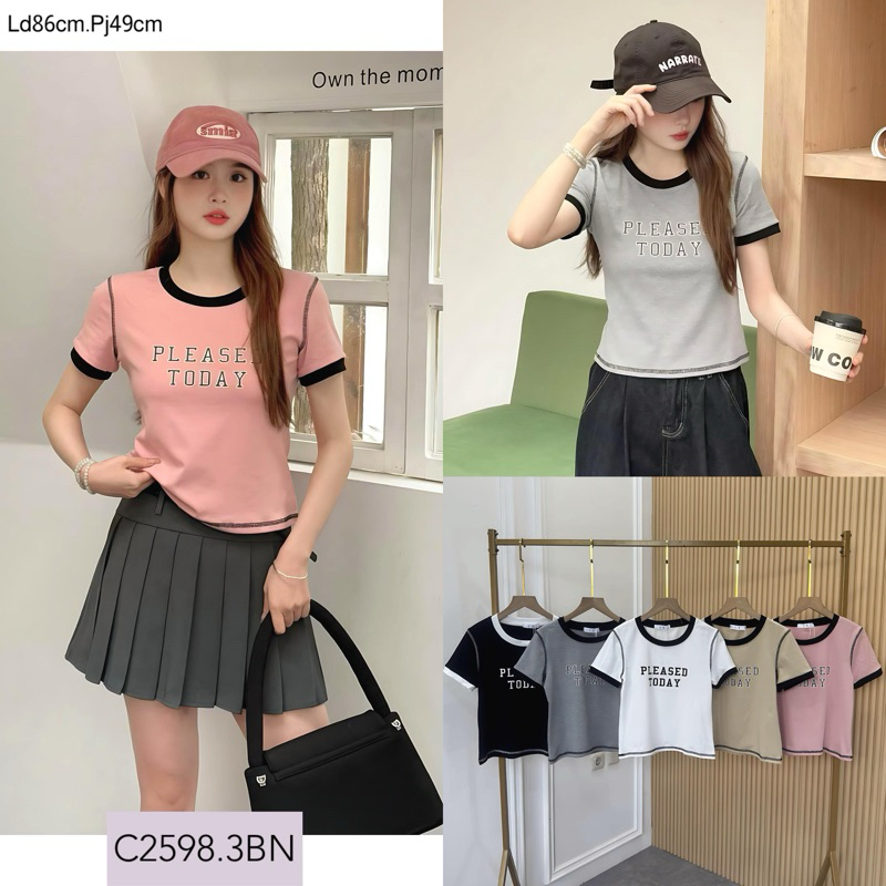Baju Wanita Crop Top Motif Tulisan Pleased Today-Atasan Wanita Crop Top