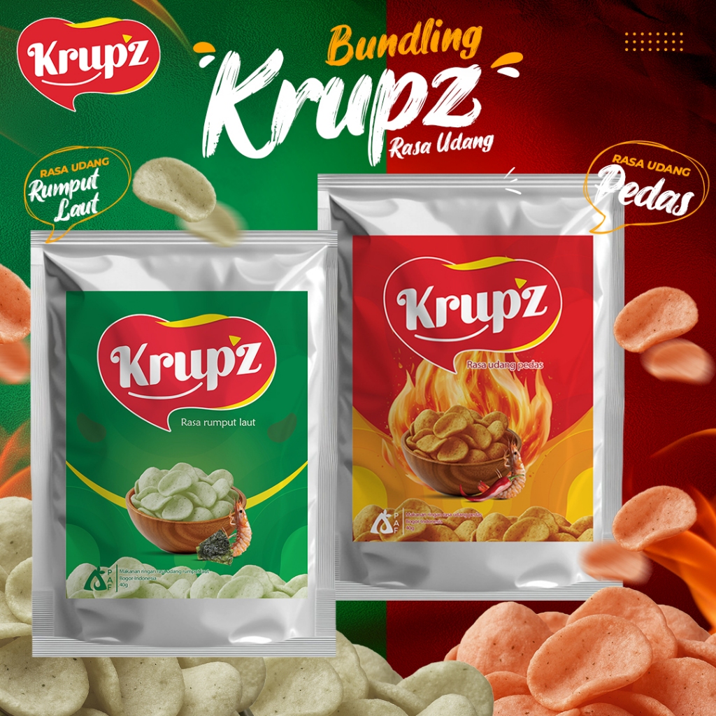

Krupz Snack Rasa Udang Pedas & Rumput Laut 2x40g