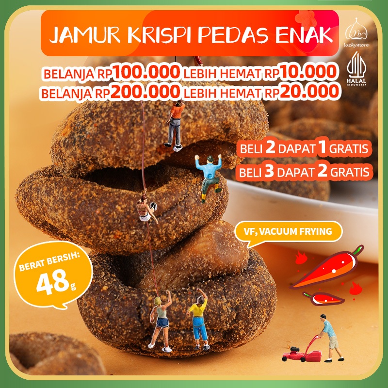 

【Luckymore】HALAL Jamur Renyah Rasa Pedas 48g - Keripik Jamur Pedas Gurih, Lezat & Sehat | Camilan Pedas, Jamur Mala, Keripik Renyah, Camilan Sehat, Tanpa Bahan Tambahan.