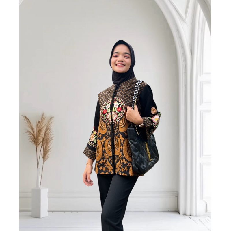 Atasan Batik Blouse Wanita Bordiran Premium Kain Katun Elegan l Batik Cewe Mewah Kantor Kondangan Te