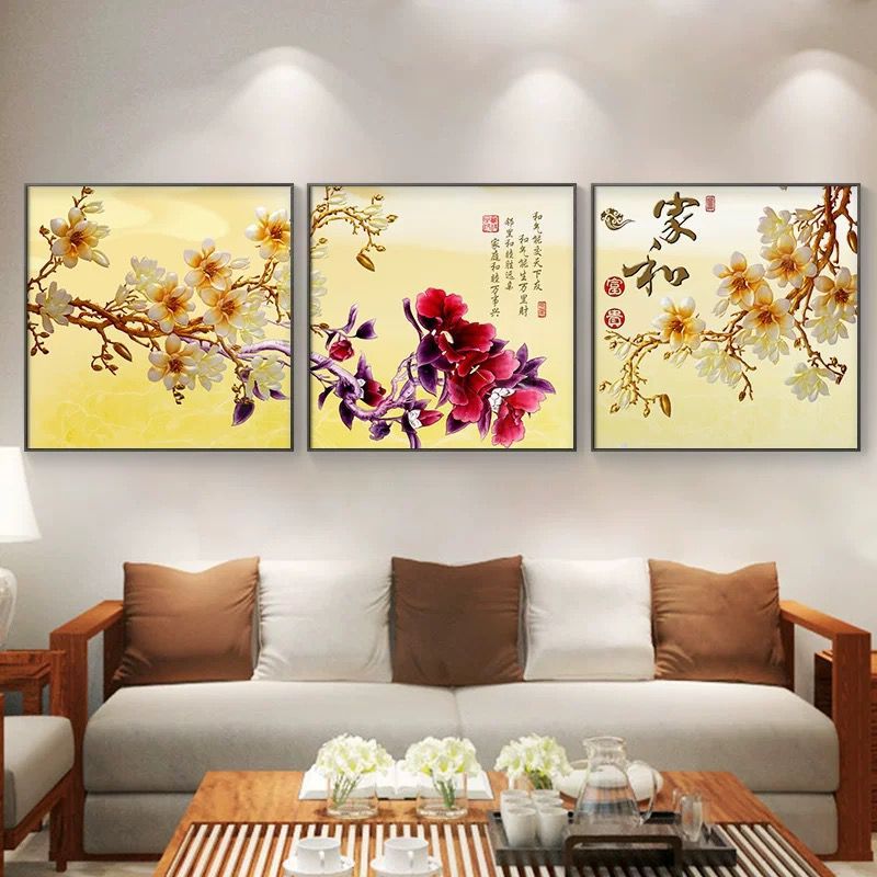 3 Set In 1 Lukisan Persegi Porcelain 5D Diamond Motif Bunga Pajangan Dinding Wall Decor Lukisan Bung