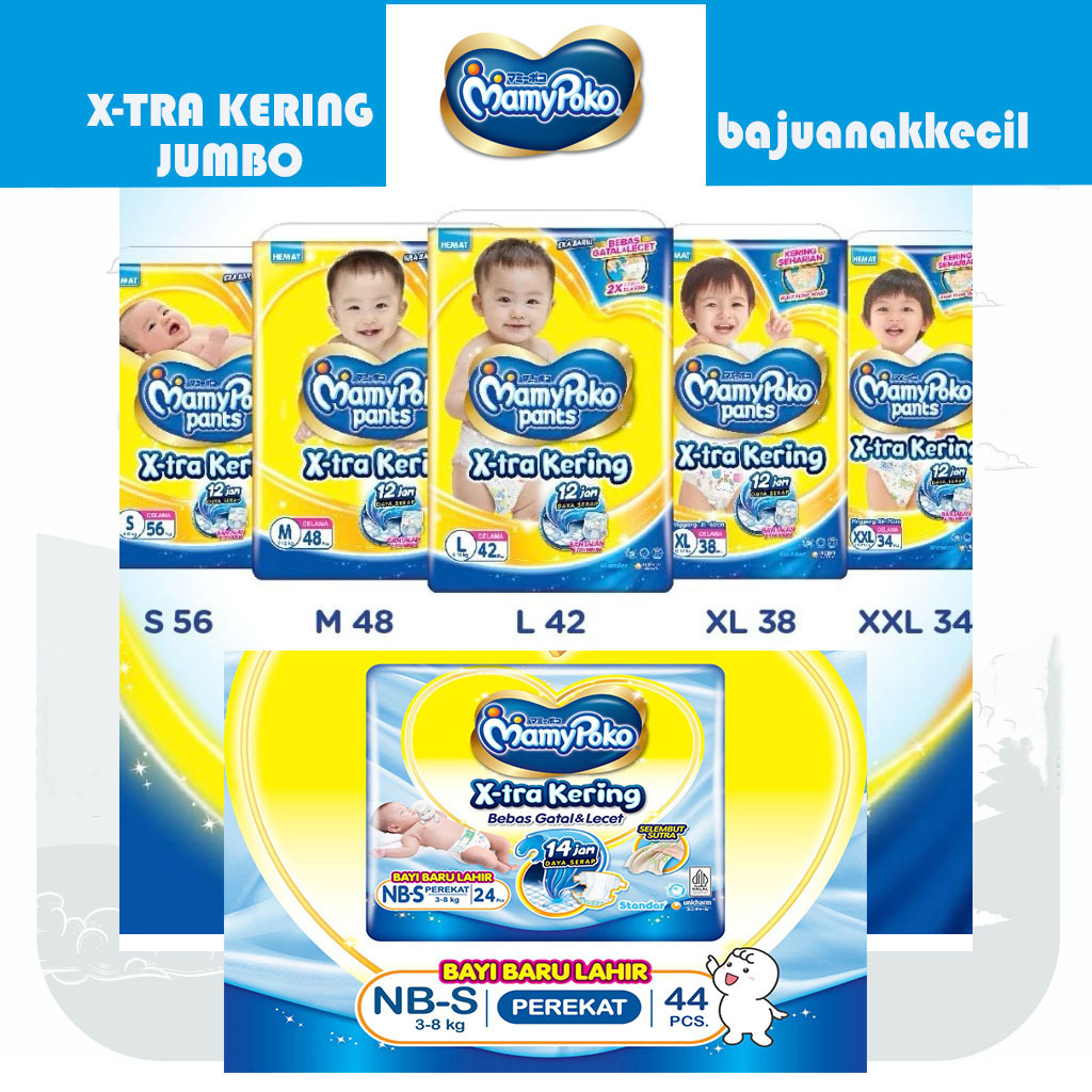 Mamypoko Pants Xtra Kering Jumbo S56 M48 L42 XL38 XXL34 Popok Celana Bayi Promo Mamy Poko