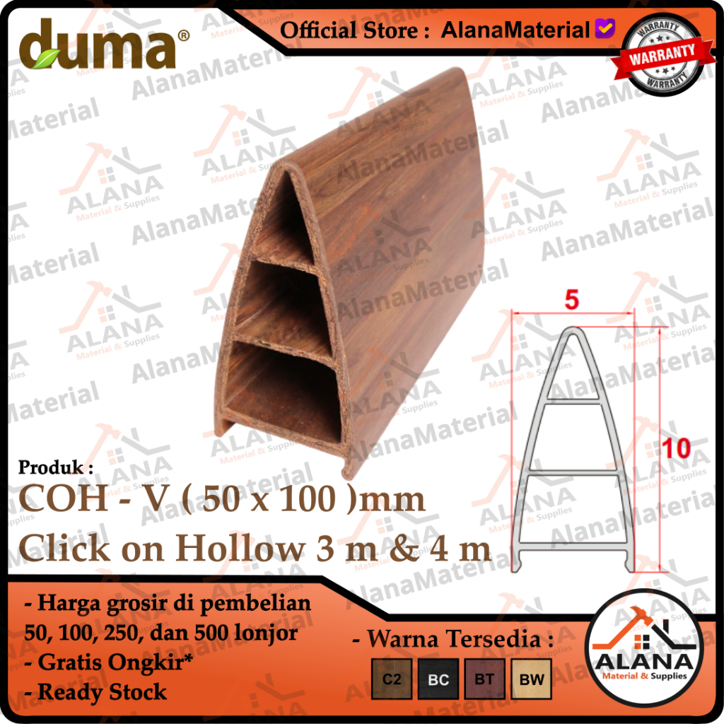 Duma WPC ( Click on Hollow ) V - 50 x 100 mm panjang 3m dan 4m | x Para COH 50 100 Lis Pagar Gerbang