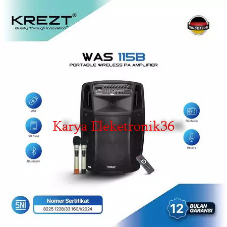 SPEAKER PORTABLE KREZT WAS115B SPEAKER 15 INCH BLUETOOTH WAS 115B / KREZT WAS-115B ORIGINAL