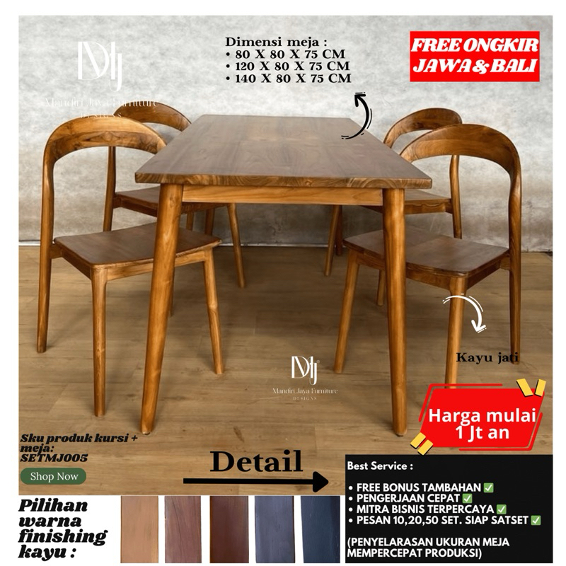 Meja Makan Kayu Jati 4 kursi . SETMJ005 by Mandiri Jaya Furniture . meja makan jati jepara 6 kursi. 