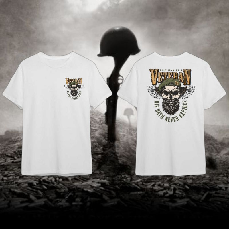 Kaos US ARMY T-shirt Military Vintage " SKULLS VETERAN ARMY " White