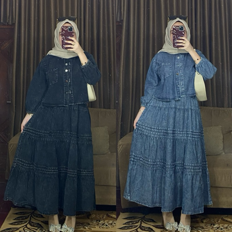 JEANS ONE SET IMPORT PREMIUM-ROK PANJANG WANITA