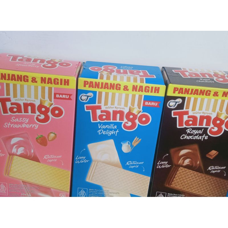 

Tango Wafer Long 5 gram | isi 20 pcs/box | Varian rasa Royal Chocolate, Vanilla Delight, Sassy Strawberry.