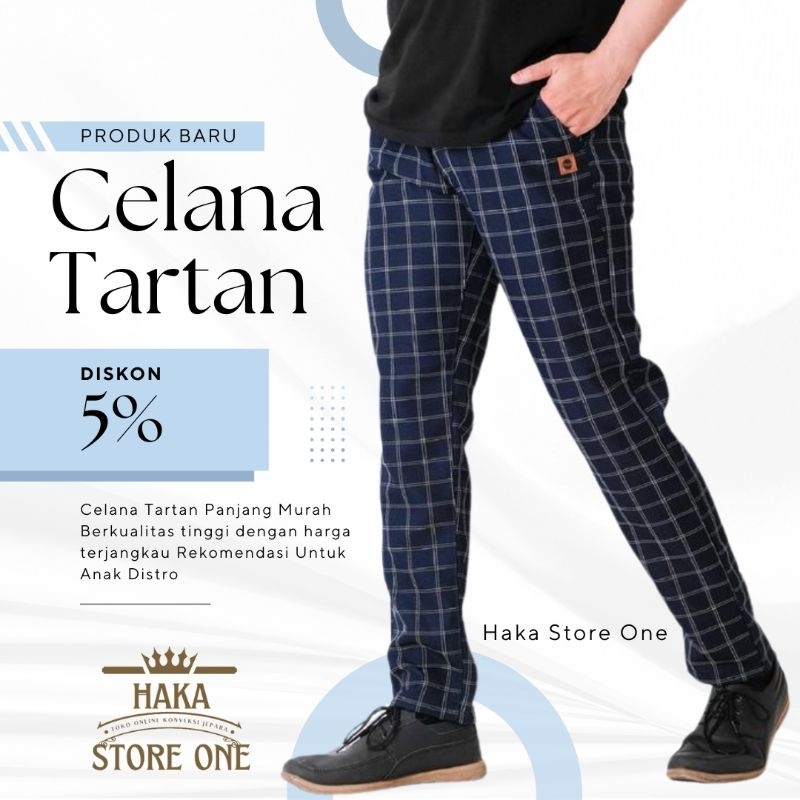 Celana Tartan Panjang Kotak Kotak Celana Pria Celana Pinggang Karet Kolor