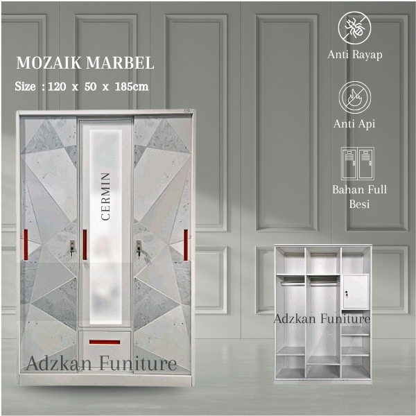 LEMARI FULL BESI 3 PINTU JUMBO SLEDING