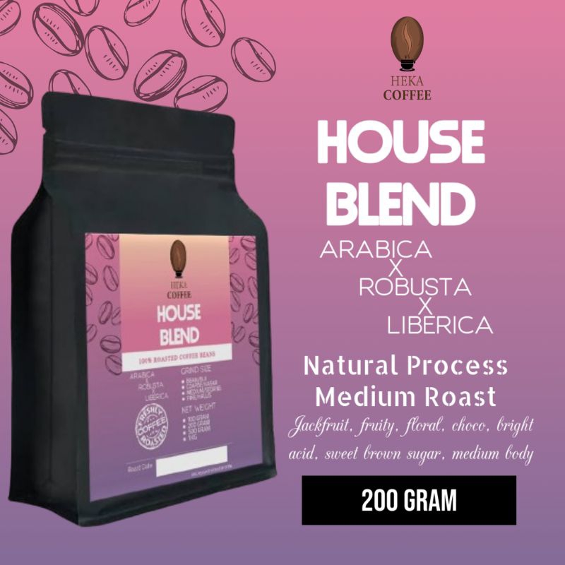 

(200 GRAM) BIJI / BUBUK KOPI HOUSE BLEND (ARABIKA X ROBUSTA X LIBERICA) - HEKA COFFEE