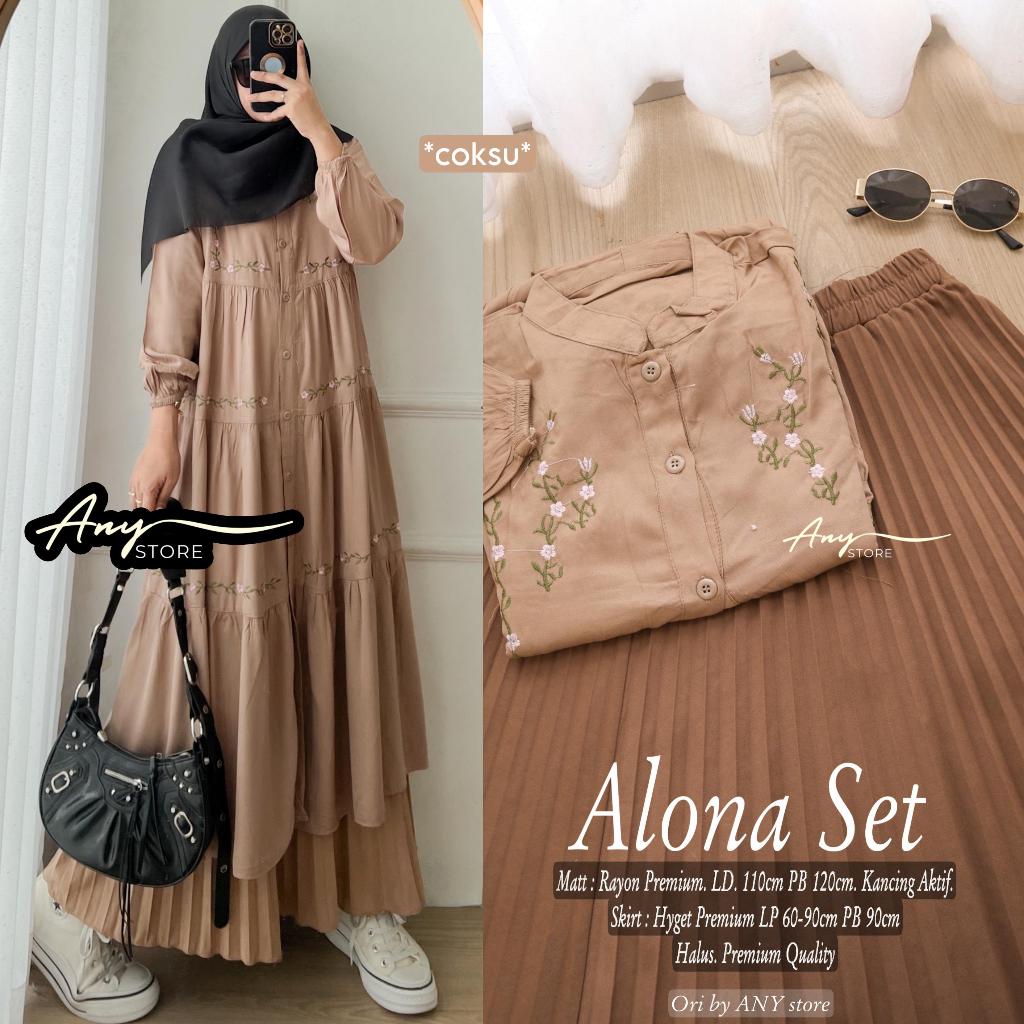 Alona Setelan rok Muslim Ld 110 Rayon Premium Terbaru Cantik