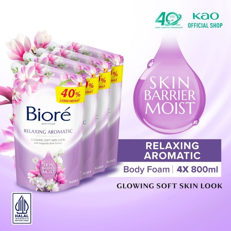 Biore Beauty Sabun Mandi Cair Pelembab Kulit Relaxing Aromatic Jasmine Aroma Refill 800 ml Four Pack