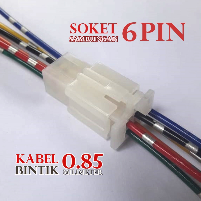 Soket 6 Pin Sepasang Kabel Bintik 0,85 MM Untuk Motor Dan Mobil