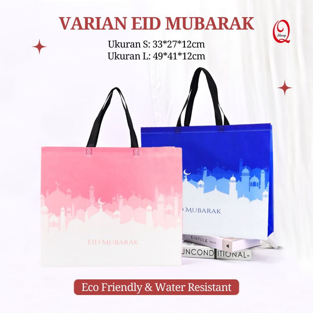 

[1pcs] Varian Eid Mubarak - Tas Belanja / Tote Bag Spunbond Kain Motif Kantong Jumbo Tas Kado