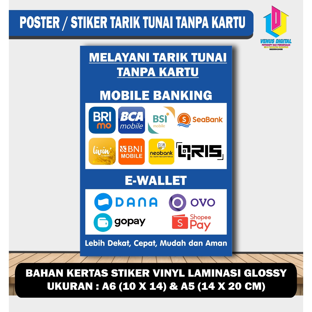 POSTER / STIKER TARIK TUNAI TANPA KARTU M BANKING & E-WALLET