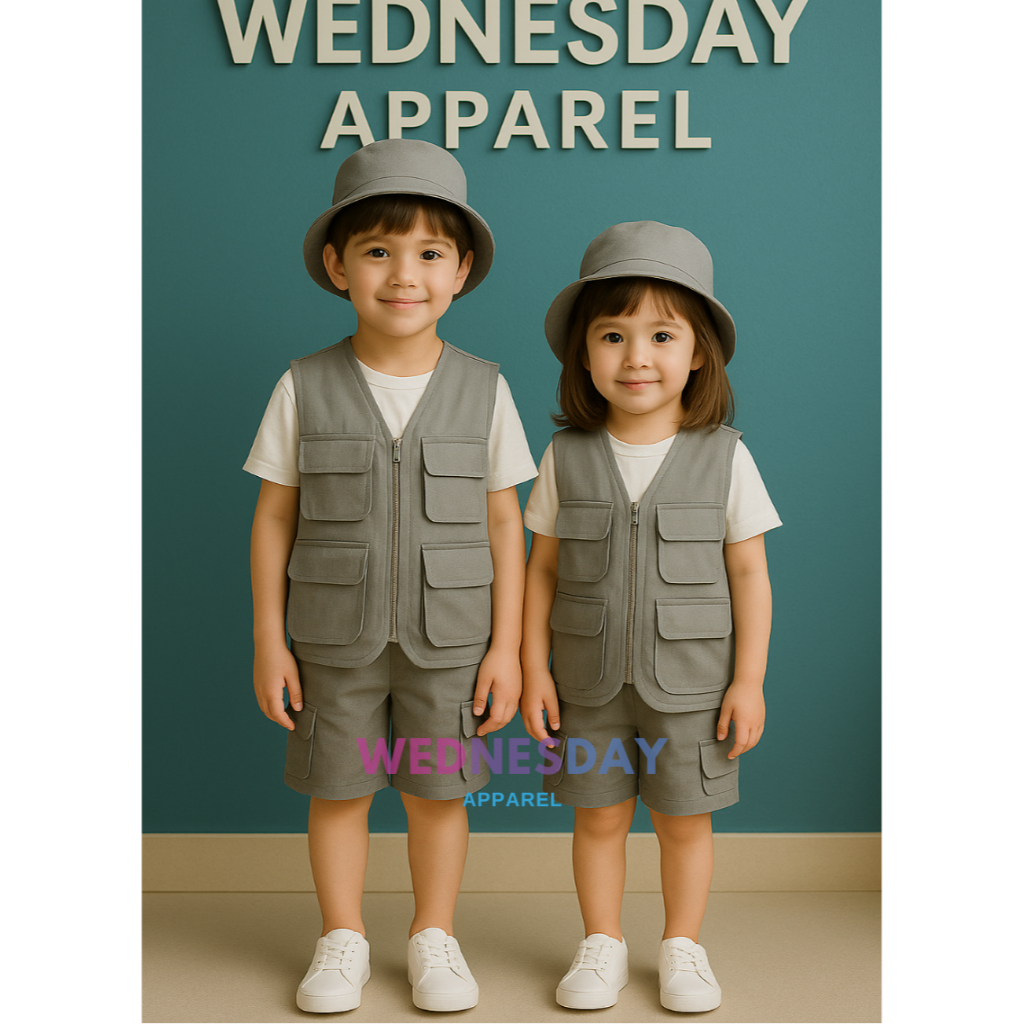 Setelan Rompi Topi Anak Cowok Cewek Baju Vest Balita Outfit Liburan Foto Studio Safari
