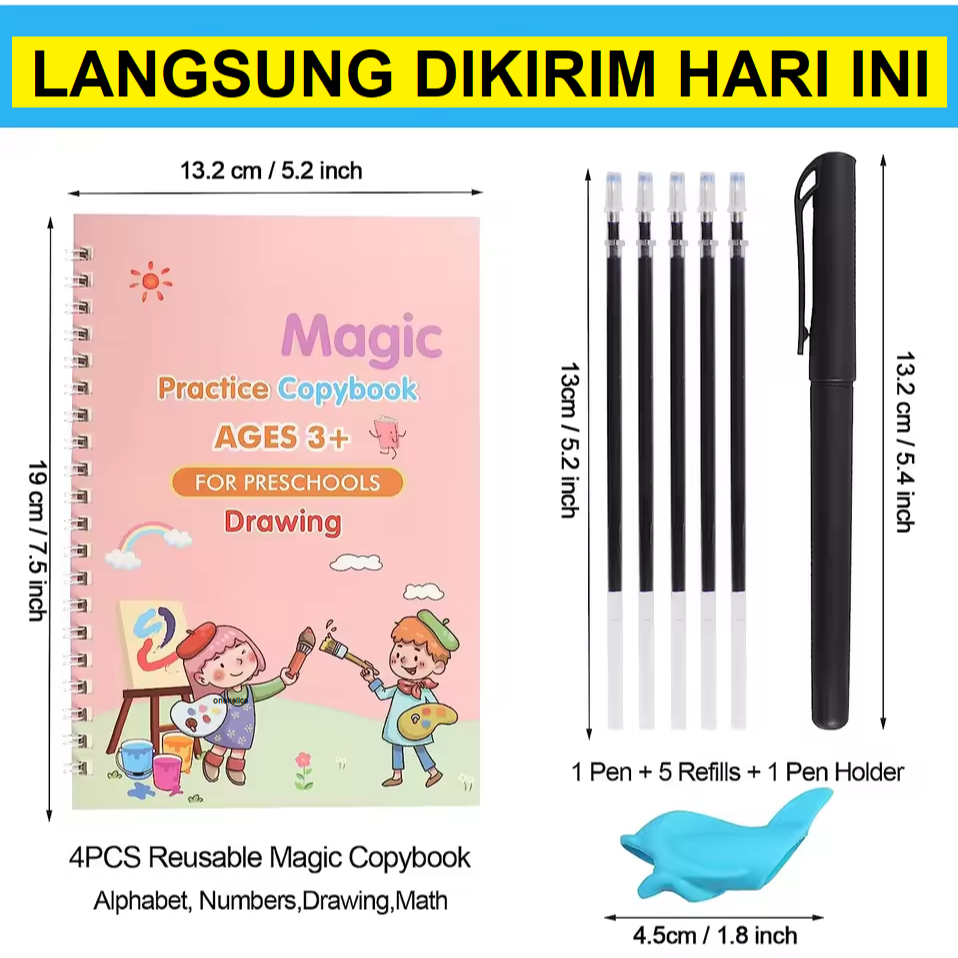

Sank Magic Book 4 buku + pen + refill Latihan Belajar Menulis PAUD TK Huruf Angka [LG]