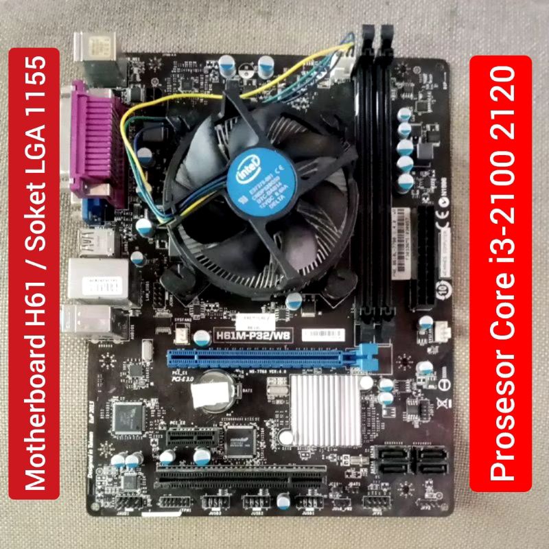 Motherboard H61 Paketan Prosesor Core i3-2100 2120