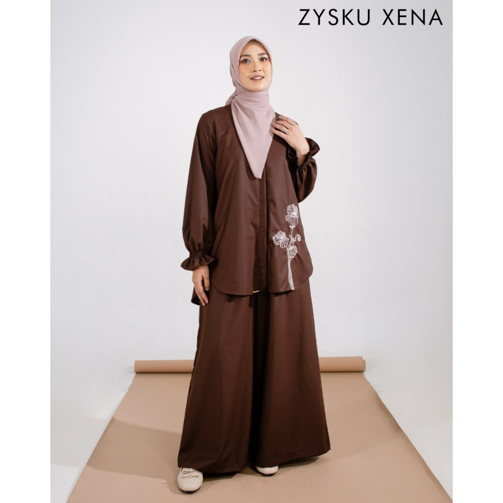 Zysku Xena | Lavatera One Set Tunic & Cullote | Sarimbit Polos Bordir Atasan Kulot Busui Friendly