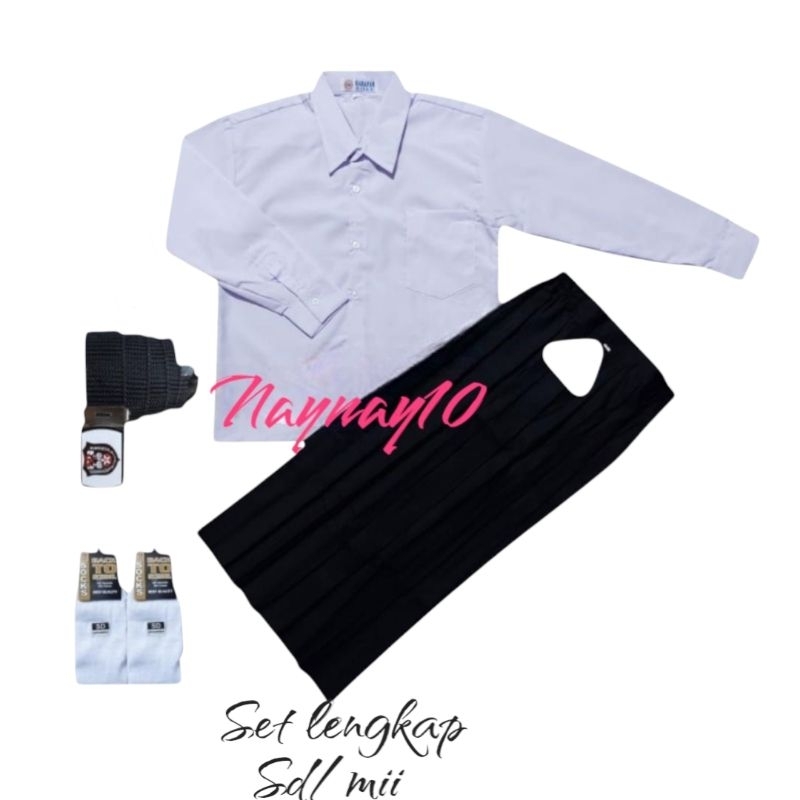 set lengkap baju putih polos panjang rok hitam panjang sd/mii anak petempuan