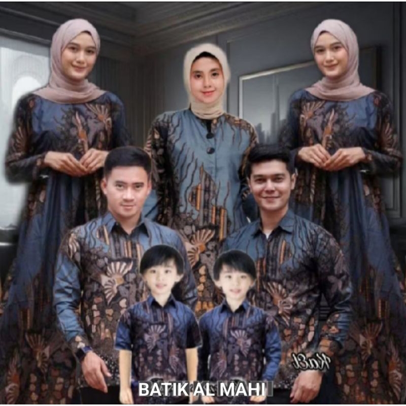 Batik Couple Keluarga Terbaru Motif Manuk Tarung Abu - Sarimbit Batik Keluarga - Atasan Batik Couple