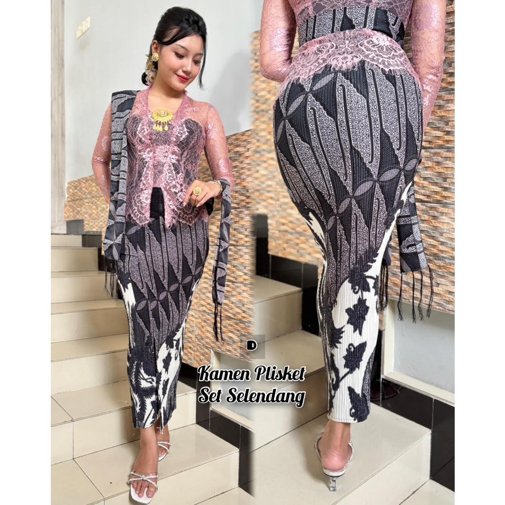 Kamen Jadi Plisket Bahan Babytoch Motif Batik + Selendang | Warna Biru, Hijau, Cokelat, Bata, Merah,