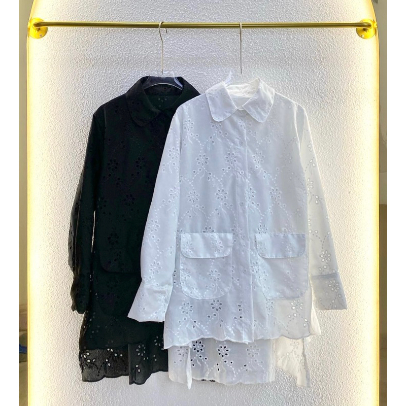 Amelia Top _ Katun bordir Halus _ Katun Bolong_ blouse putih katun lengan panjang _ Atasan Katun Bor