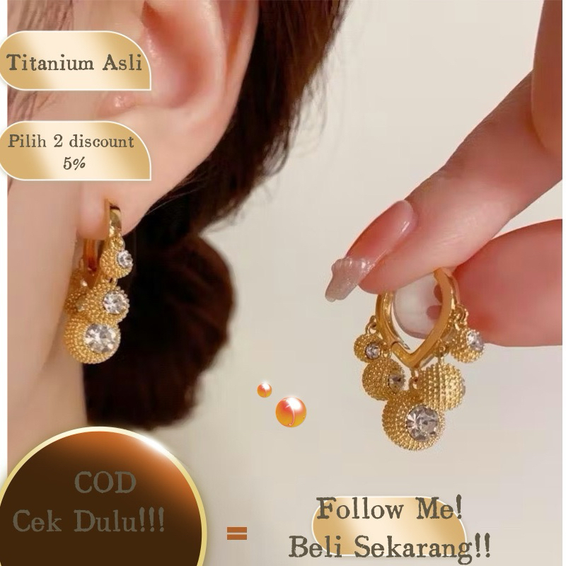 (BELI 2 DAPAT BONUS) COD A34 Anting durian bola 5 lucky hoki titanium wanita cakep titanium original