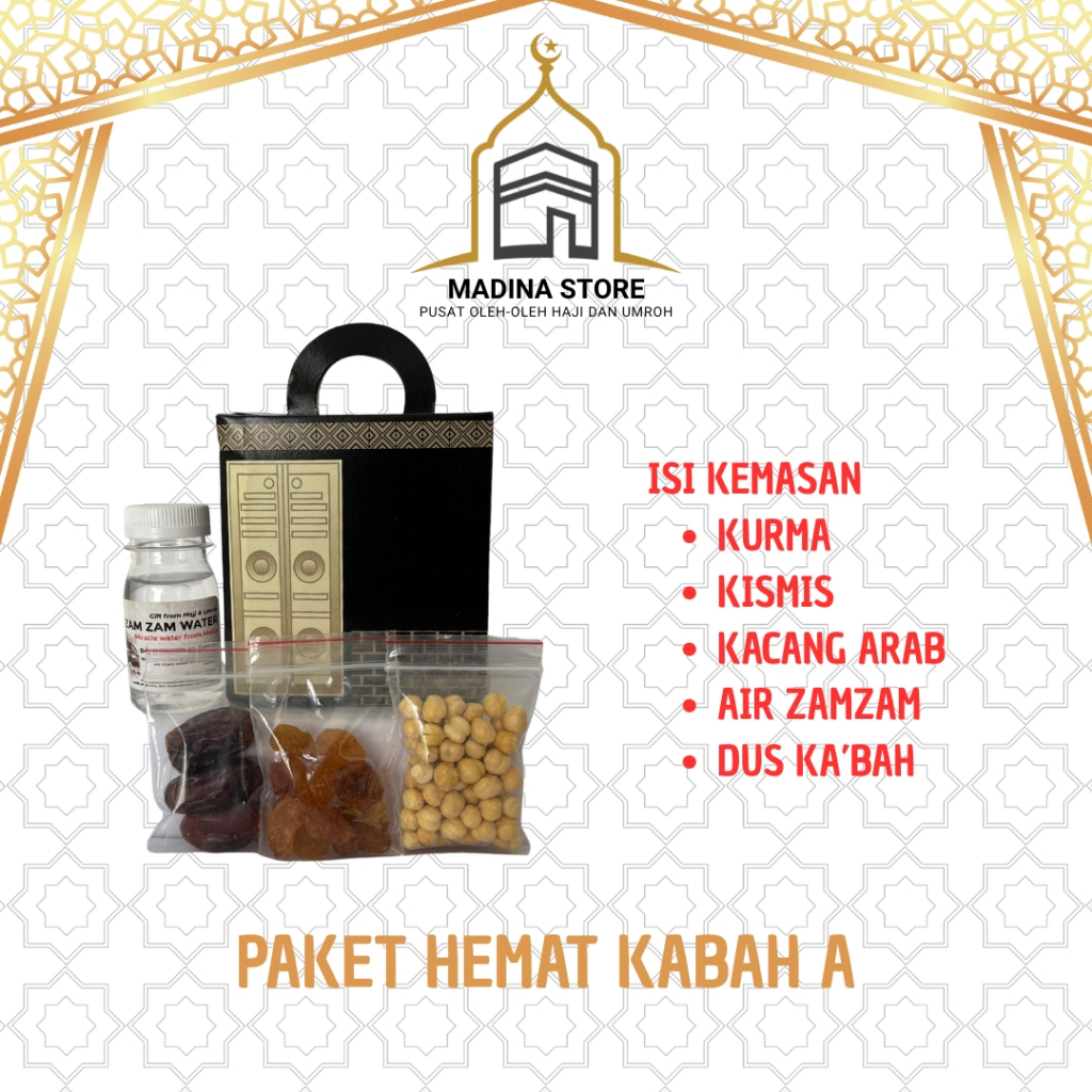 

Paket Hemat Oleh-oleh Haji dan Umroh Paket A isi Air Zamzam Dus Ka'bah